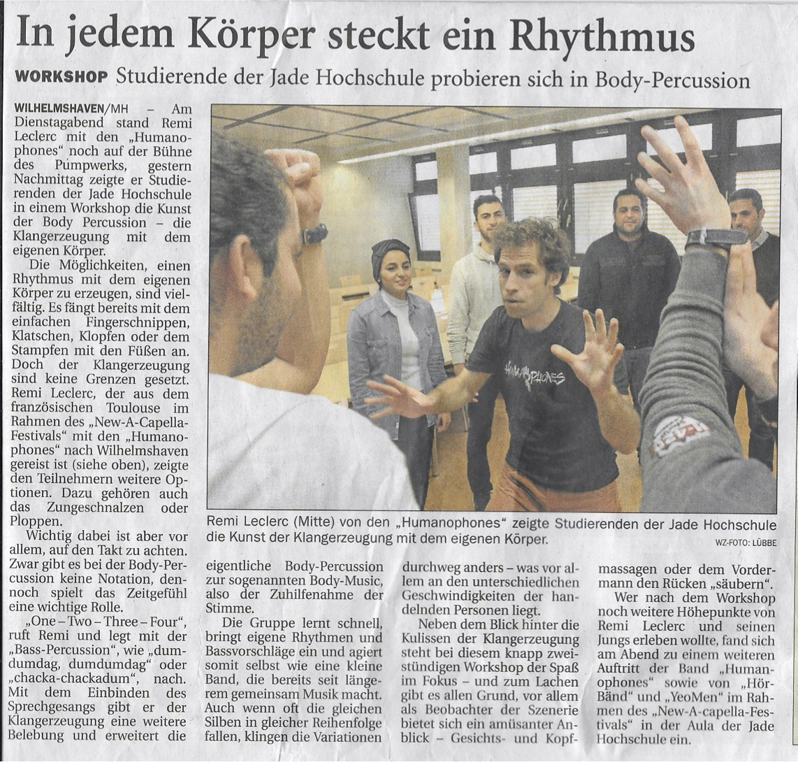 ARTICLE DE PRESSE WORKSHOP REMI LECLERC ALLEMAGNE WILSHEMHAVEN 2017